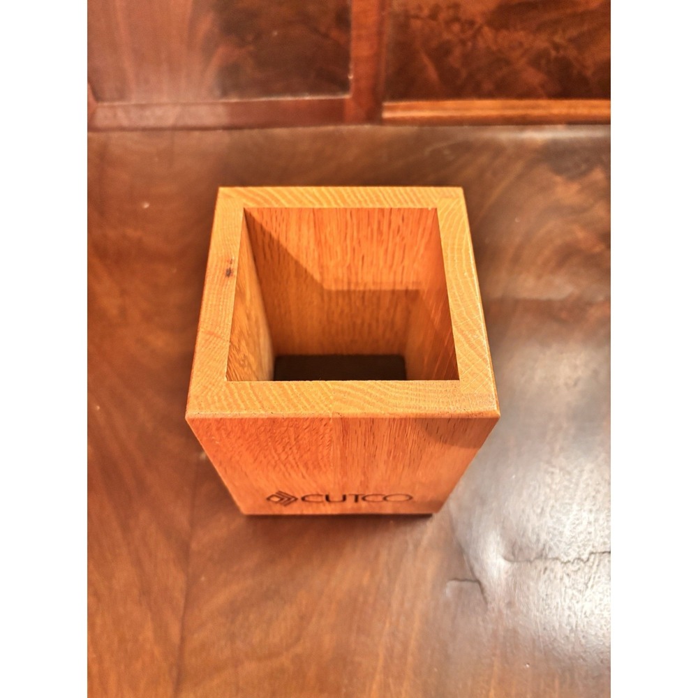 Cutco Oak Wood Utensil Holder Block Caddy USA Made 4x4x5 Kitchen Storage - Picture 2 of 8